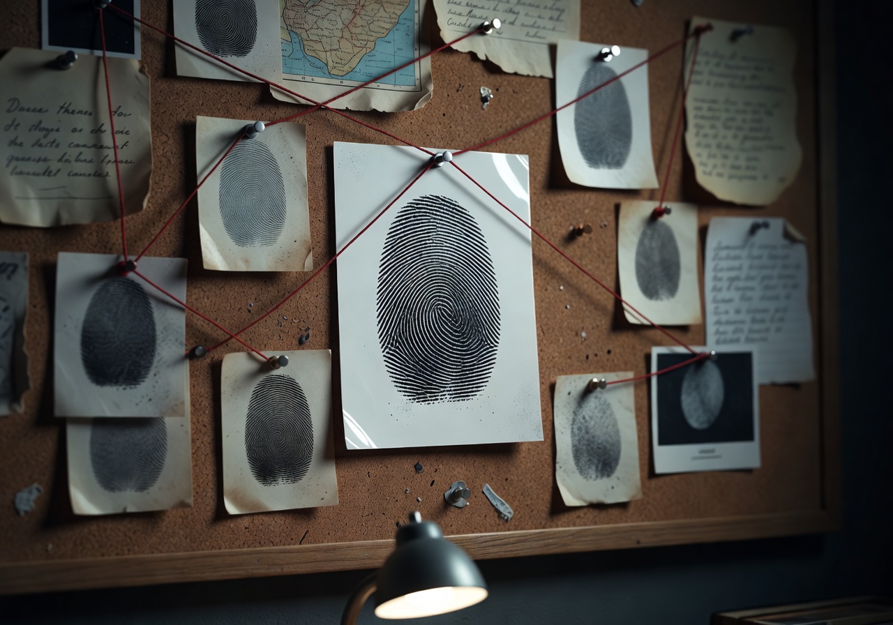 Fingerprint evidence on investigation board